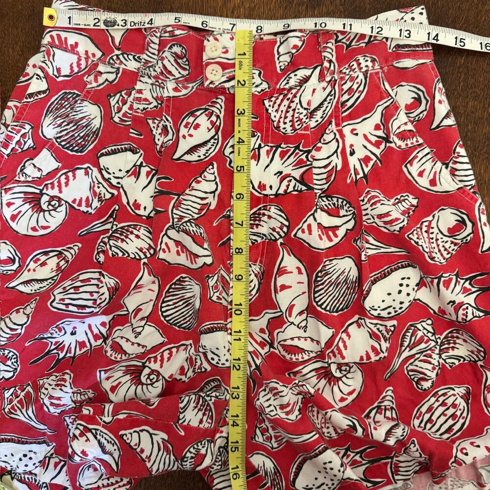 Vintage Royal Robbins Red White Seashell High Waist Pleated Cotton Shorts Sz 6 - Picture 13 of 14